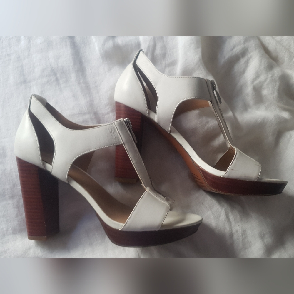 Franco Sarto White Leather Block Heel
